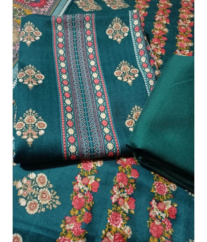     			BBQSTYLE Unstitched Woollen Printed Dress Material - Turquoise ( Pack of 1 )