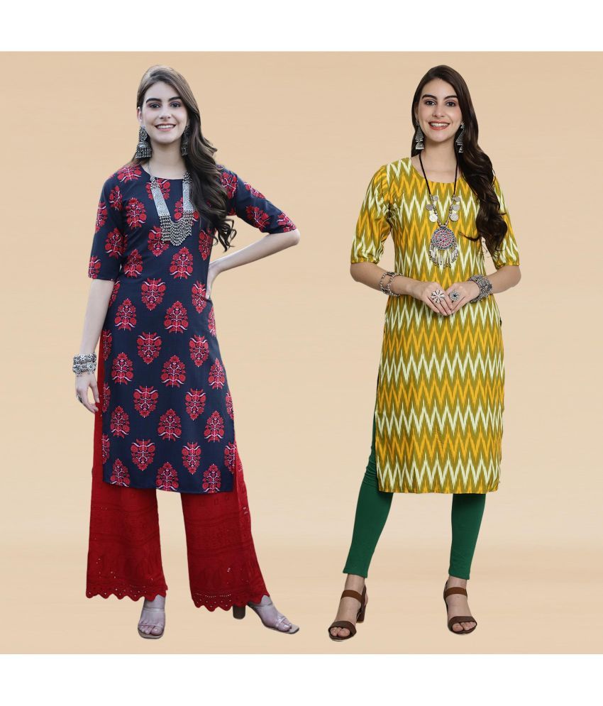     			Ethnicbasket Pack of 2 Crepe Printed Straight Women's Kurti - ( Multicoloured )