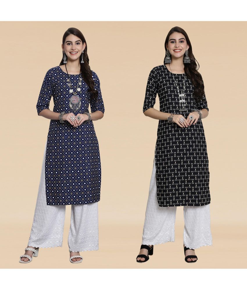     			Ethnicbasket Pack of 2 Crepe Printed Straight Women's Kurti - ( Multicoloured )