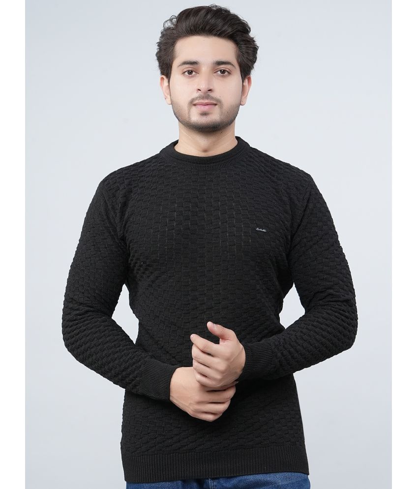     			FEVERFEW Cotton Blend Round Neck Men's Full Sleeves Pullover Sweater - Black ( Pack of 1 )