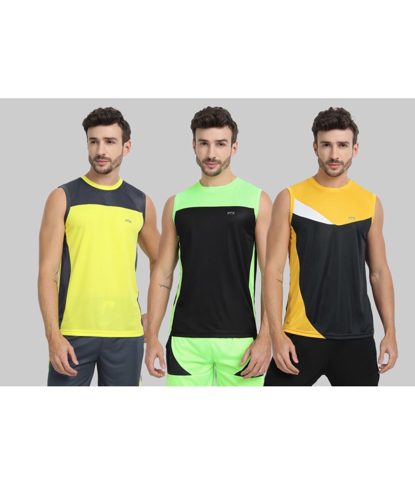     			FTX Polyester Regular Fit Colorblock Sleeveless Men's Round T-Shirt - Charcoal ( Pack of 3 )