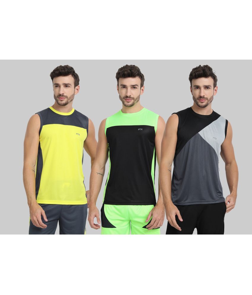     			FTX Polyester Regular Fit Colorblock Sleeveless Men's Round T-Shirt - Dark Grey ( Pack of 3 )