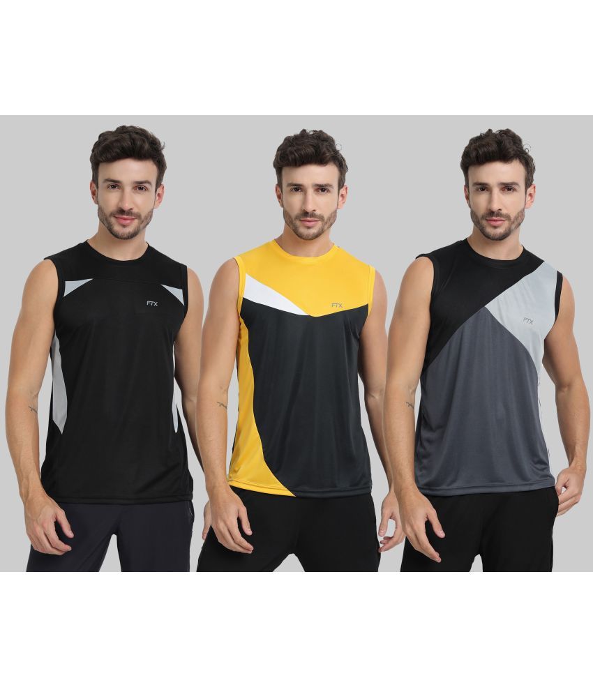     			FTX Polyester Regular Fit Colorblock Sleeveless Men's Round T-Shirt - Grey ( Pack of 3 )