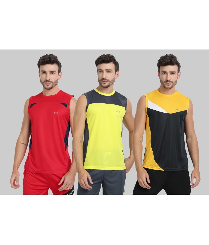     			FTX Polyester Regular Fit Colorblock Sleeveless Men's Round T-Shirt - Red ( Pack of 3 )