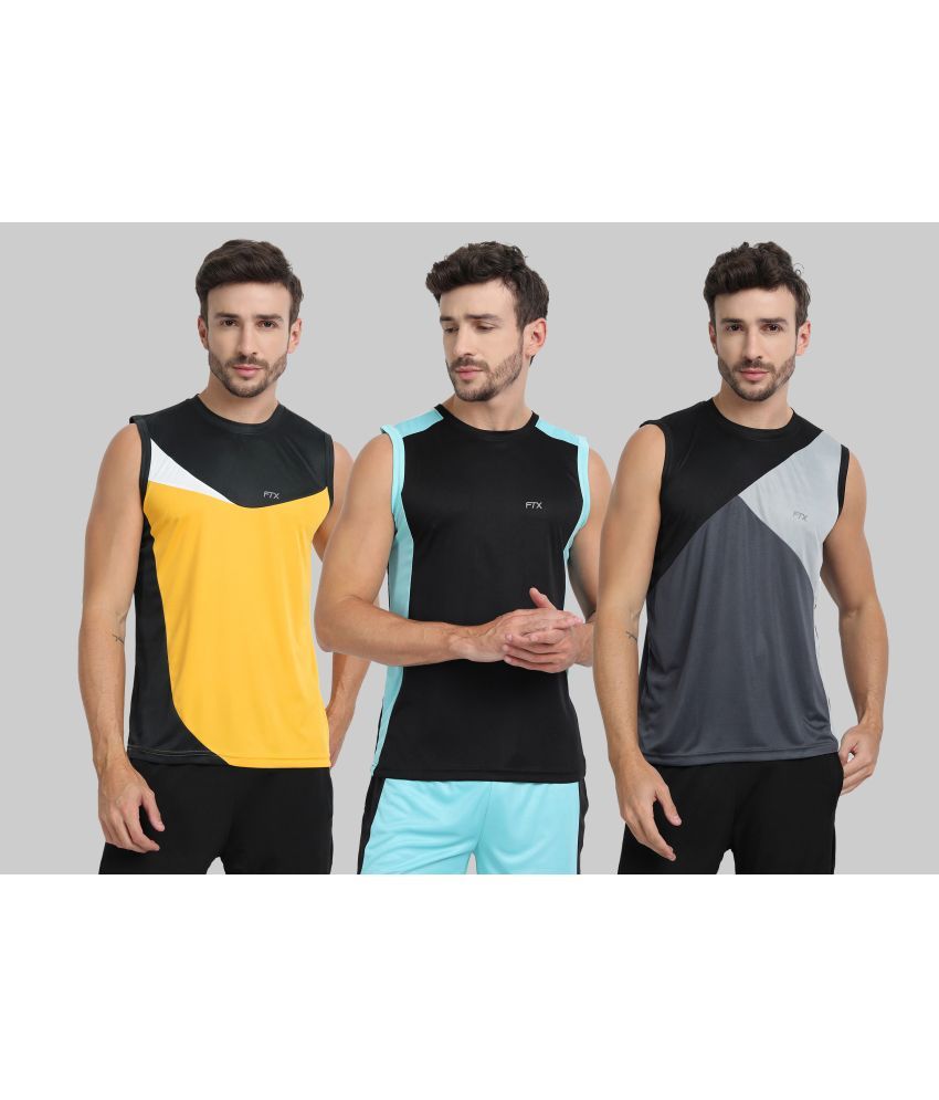     			FTX Polyester Regular Fit Colorblock Sleeveless Men's Round T-Shirt - Yellow ( Pack of 3 )