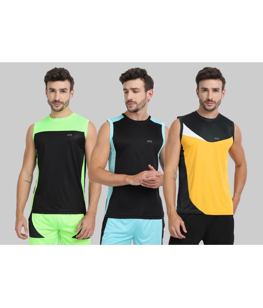     			FTX Polyester Regular Fit Colorblock Sleeveless Men's Round T-Shirt - Gold ( Pack of 3 )