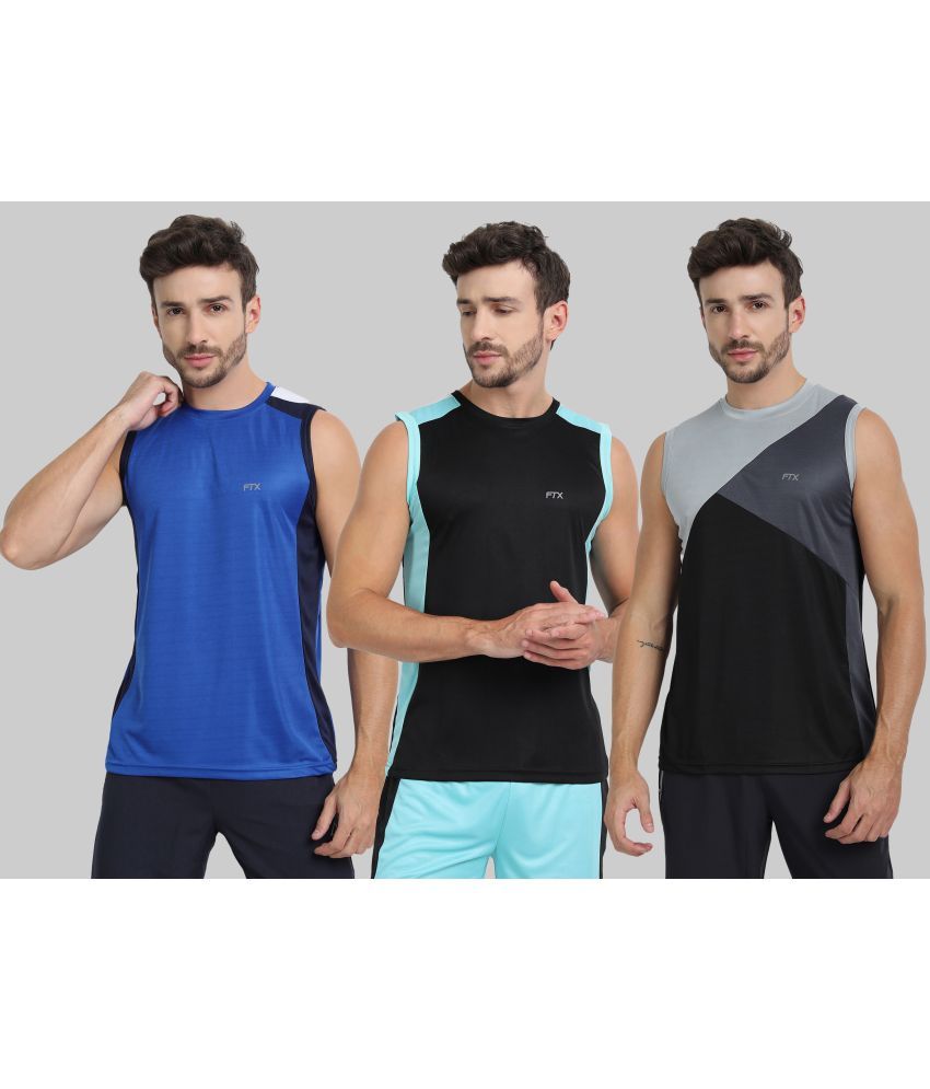     			FTX Polyester Regular Fit Colorblock Sleeveless Men's Round T-Shirt - Black ( Pack of 3 )