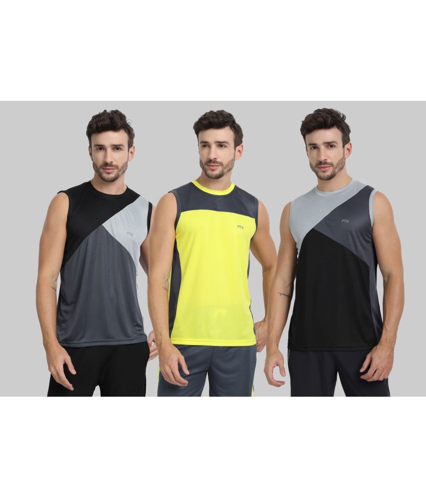     			FTX Polyester Regular Fit Colorblock Sleeveless Men's Round T-Shirt - Dark Grey ( Pack of 3 )