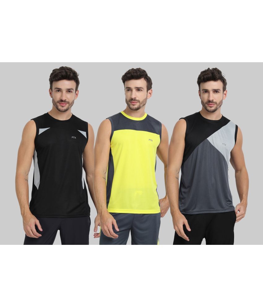     			FTX Polyester Regular Fit Colorblock Sleeveless Men's Round T-Shirt - Grey ( Pack of 3 )