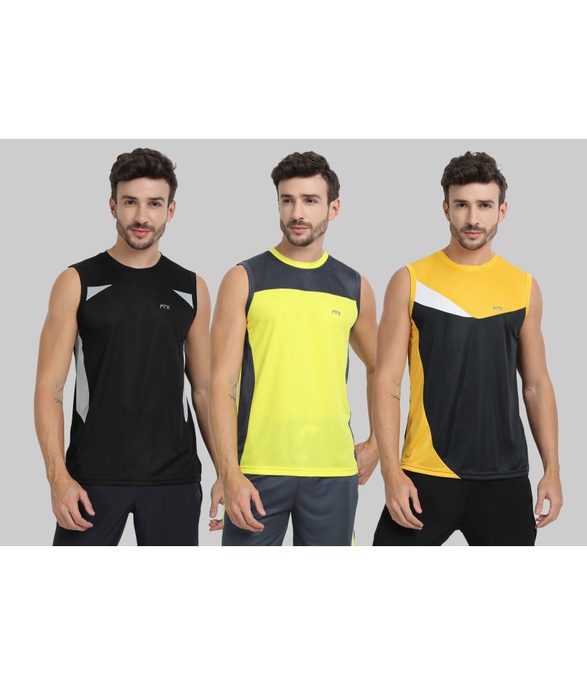     			FTX Polyester Regular Fit Colorblock Sleeveless Men's Round T-Shirt - Charcoal ( Pack of 3 )