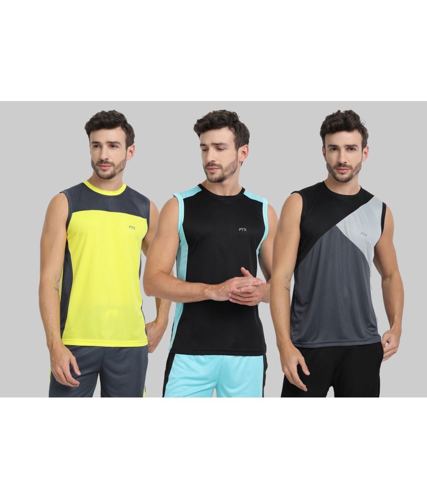     			FTX Polyester Regular Fit Colorblock Sleeveless Men's Round T-Shirt - Grey ( Pack of 3 )