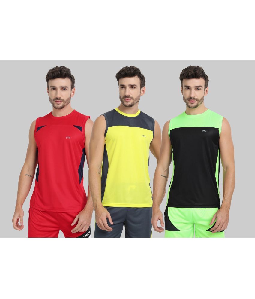     			FTX Polyester Regular Fit Colorblock Sleeveless Men's Round T-Shirt - Black ( Pack of 3 )