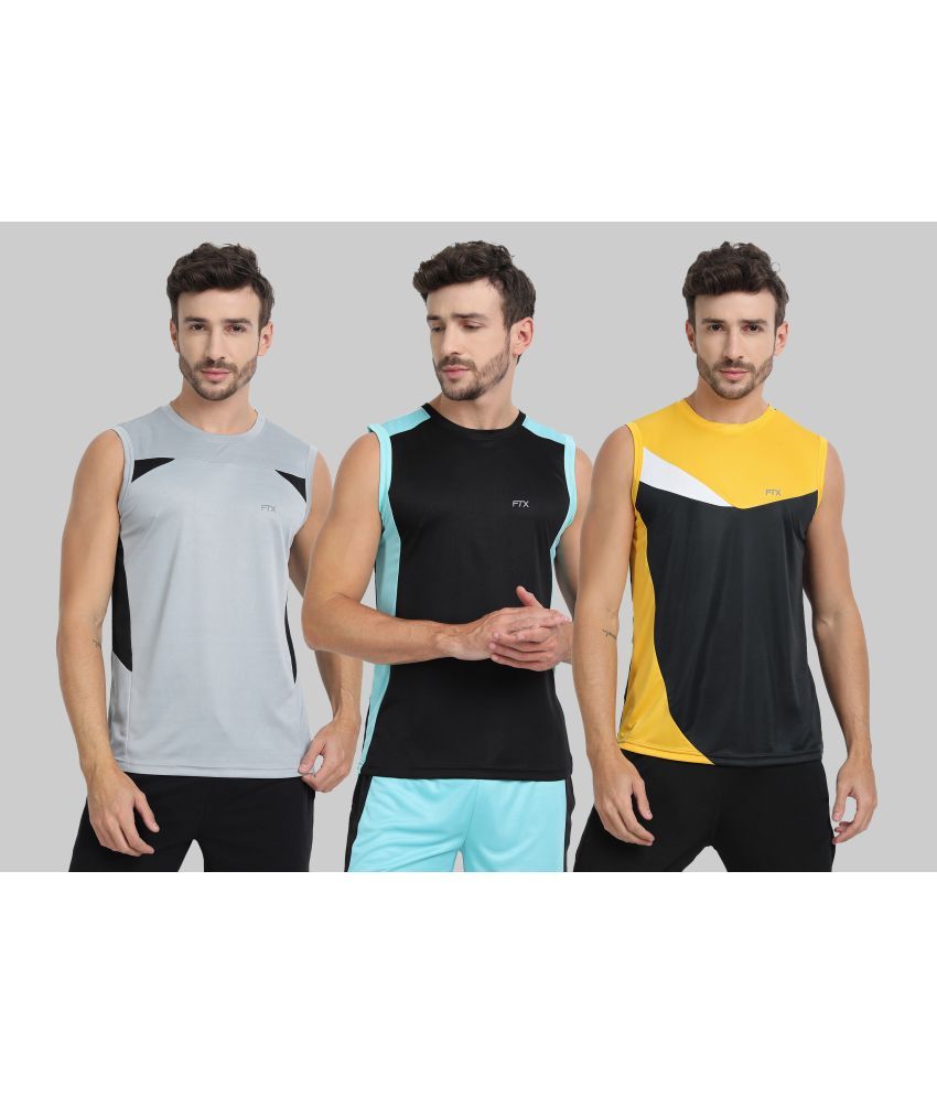     			FTX Polyester Regular Fit Colorblock Sleeveless Men's Round T-Shirt - Charcoal ( Pack of 3 )