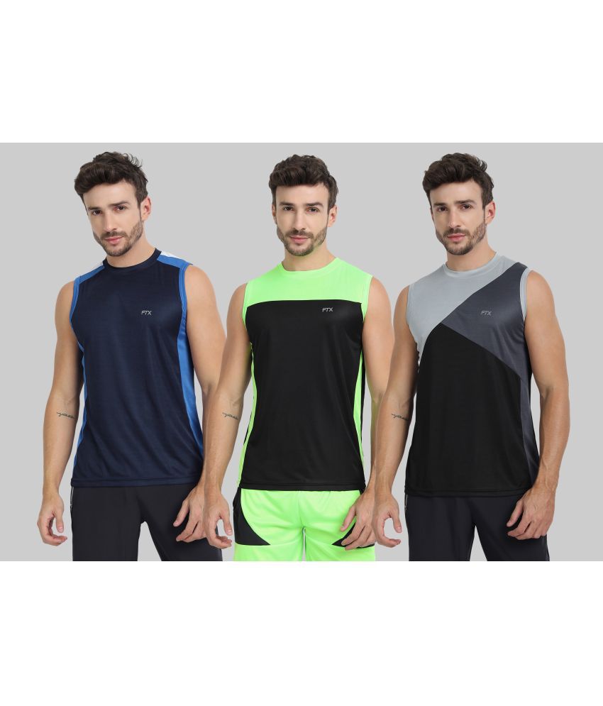     			FTX Polyester Regular Fit Colorblock Sleeveless Men's Round T-Shirt - Black ( Pack of 3 )