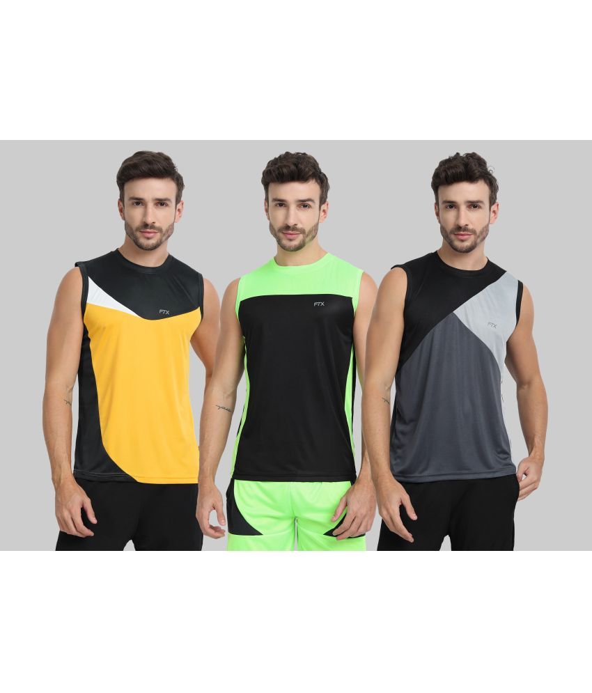     			FTX Polyester Regular Fit Colorblock Sleeveless Men's Round T-Shirt - Dark Grey ( Pack of 3 )