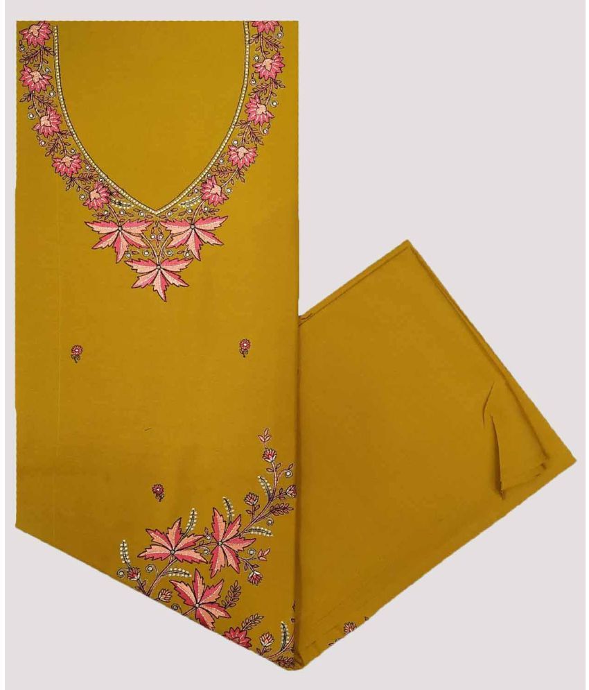     			KASHMIRI Unstitched Cotton Embroidered Dress Material - Mustard ( Pack of 1 )