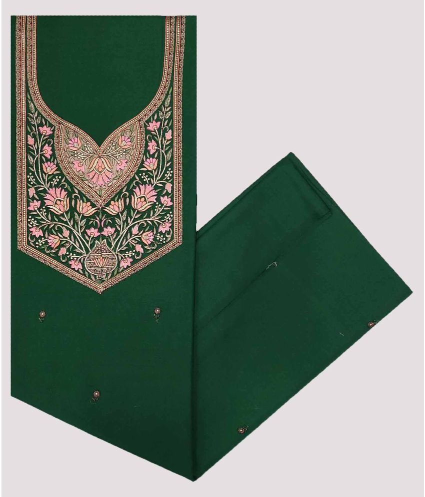     			KASHMIRI Unstitched Cotton Embroidered Dress Material - Green ( Pack of 1 )