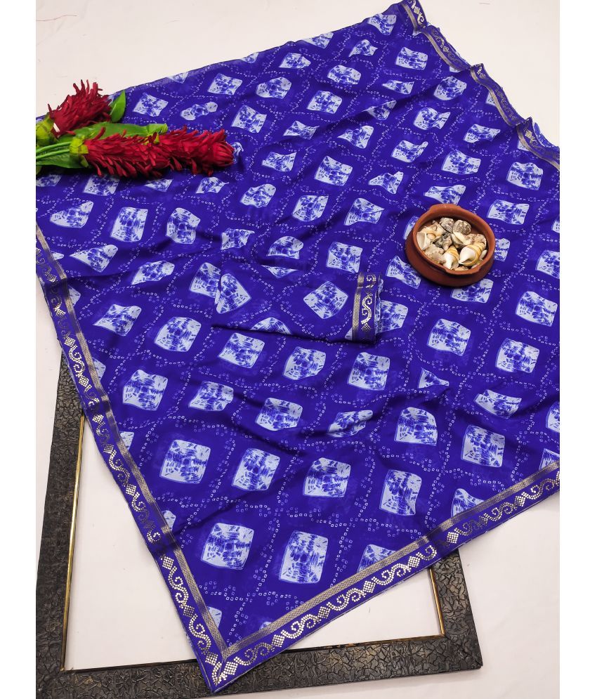     			Kanooda Prints Pack of 1 Georgette Dyed Saree With Blouse Piece ( Blue )