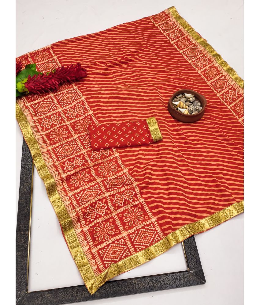     			Kanooda Prints Pack of 1 Georgette Printed Saree With Blouse Piece ( Orange )