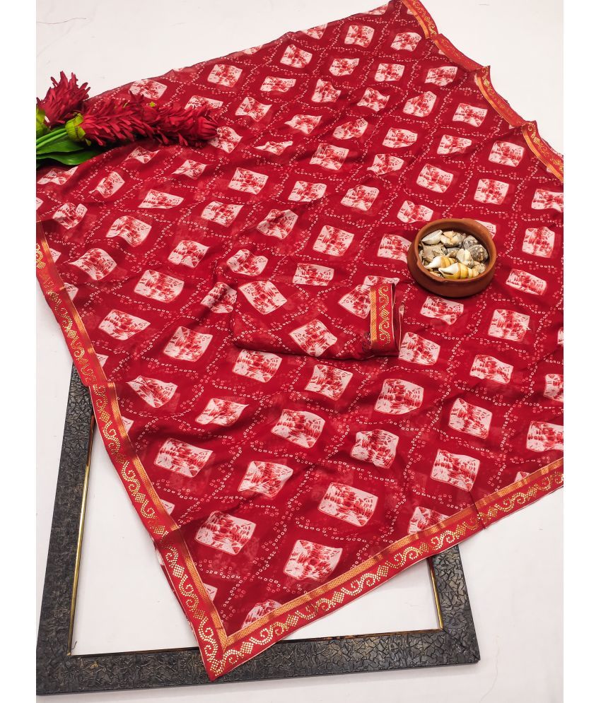     			Kanooda Prints Pack of 1 Georgette Dyed Saree With Blouse Piece ( Red )