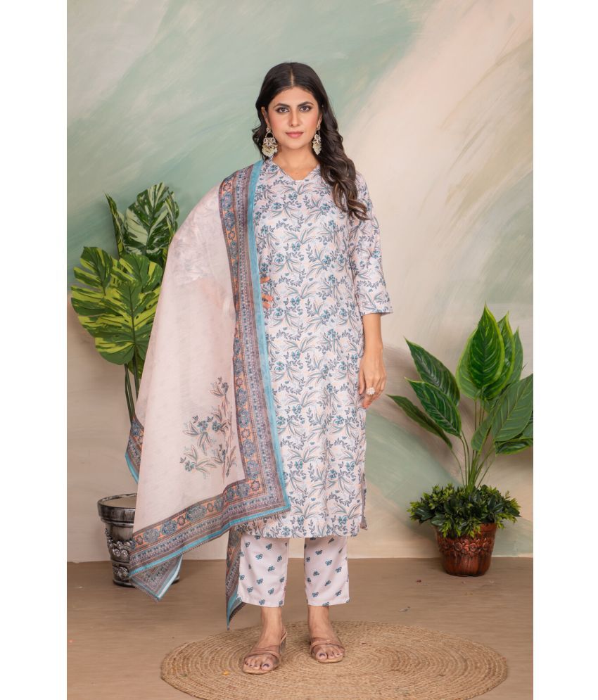     			Sanjana Silks Cotton Printed Kurti With Pants Women's Stitched Salwar Suit - Cream ( Pack of 1 )