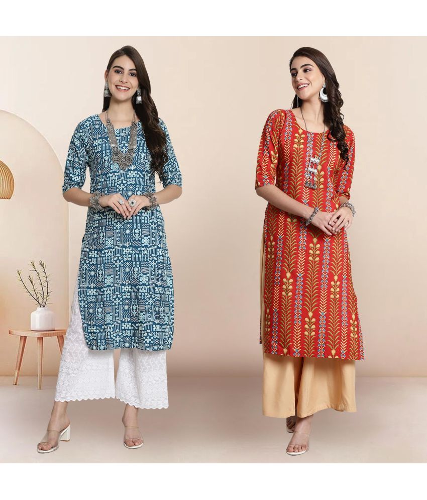     			1 Stop Fashion Pack of 2 Crepe Printed Straight Women's Kurti - ( Multicolor3 )