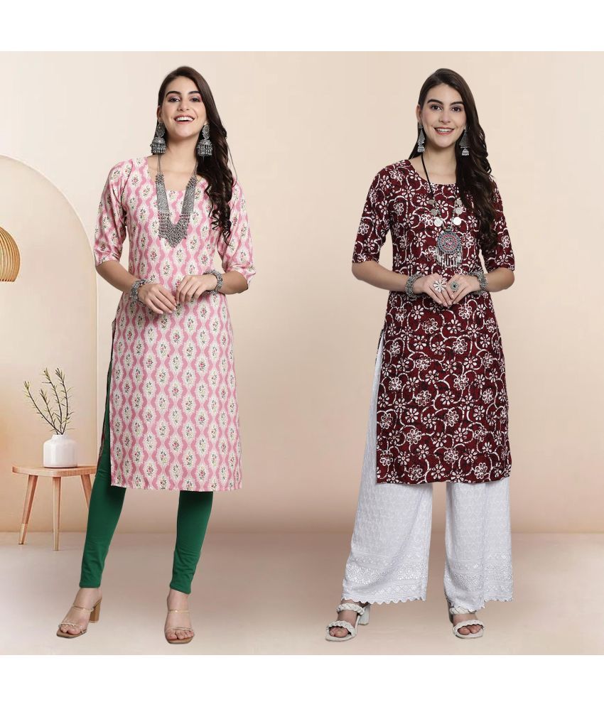     			1 Stop Fashion Pack of 2 Crepe Printed Straight Women's Kurti - ( Multicolor2 )