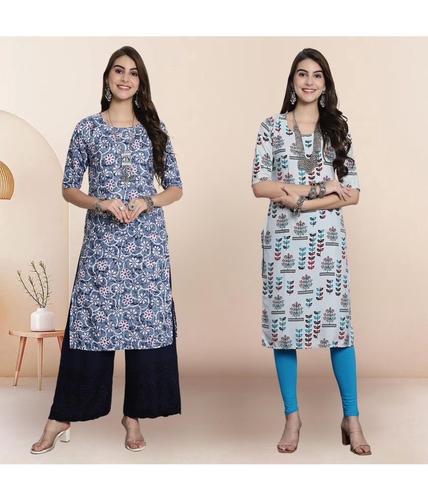     			1 Stop Fashion Pack of 2 Crepe Printed Straight Women's Kurti - ( Multicolor3 )