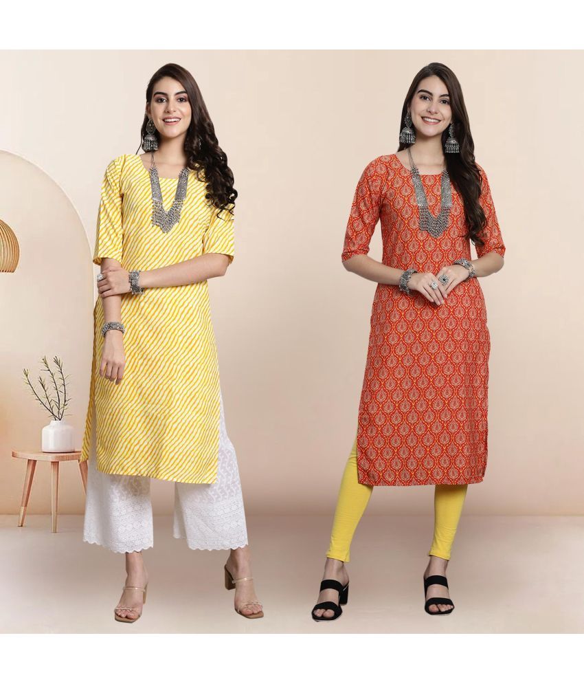     			1 Stop Fashion Pack of 2 Crepe Printed Straight Women's Kurti - ( Multicolor1 )