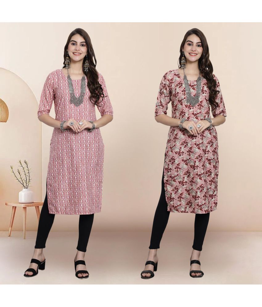     			1 Stop Fashion Pack of 2 Crepe Printed Straight Women's Kurti - ( Multicolor3 )