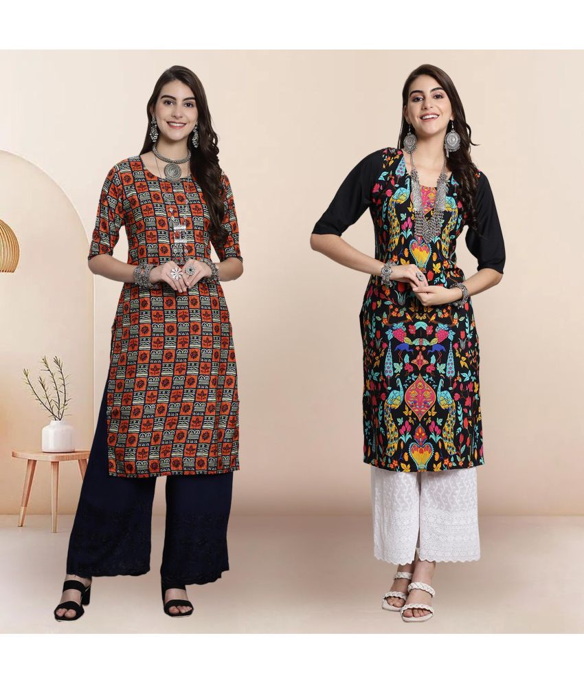     			1 Stop Fashion Pack of 2 Crepe Printed Straight Women's Kurti - ( Multicoloured )