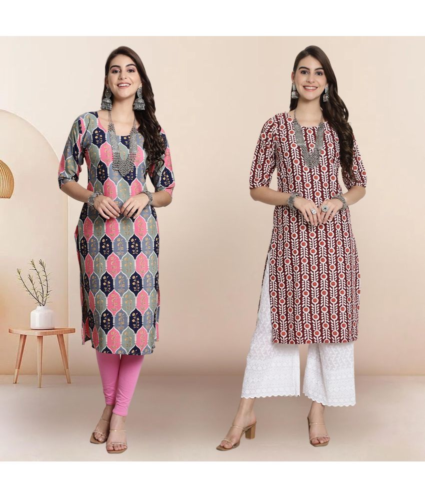     			1 Stop Fashion Pack of 2 Crepe Printed Straight Women's Kurti - ( Multicolor1 )