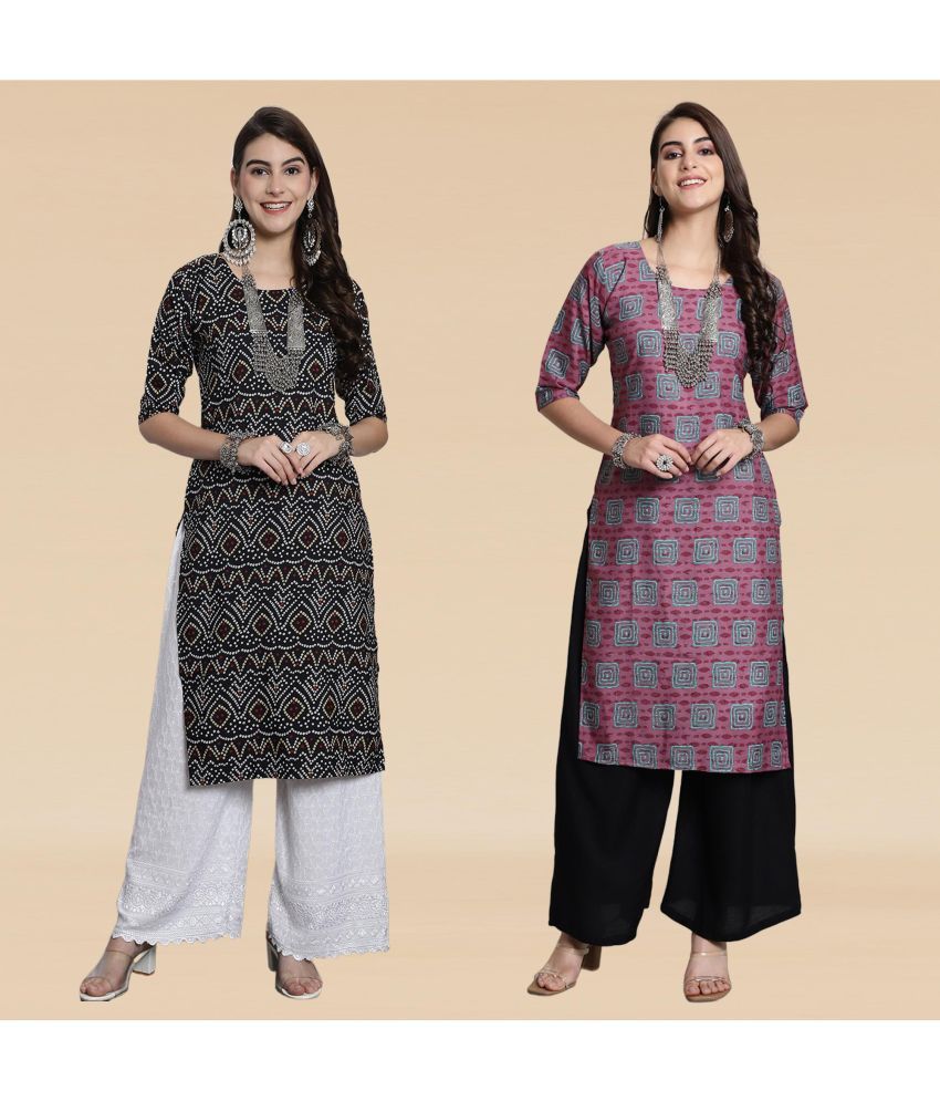     			Ethnicbasket Pack of 2 Crepe Printed Straight Women's Kurti - ( Multicolor1 )