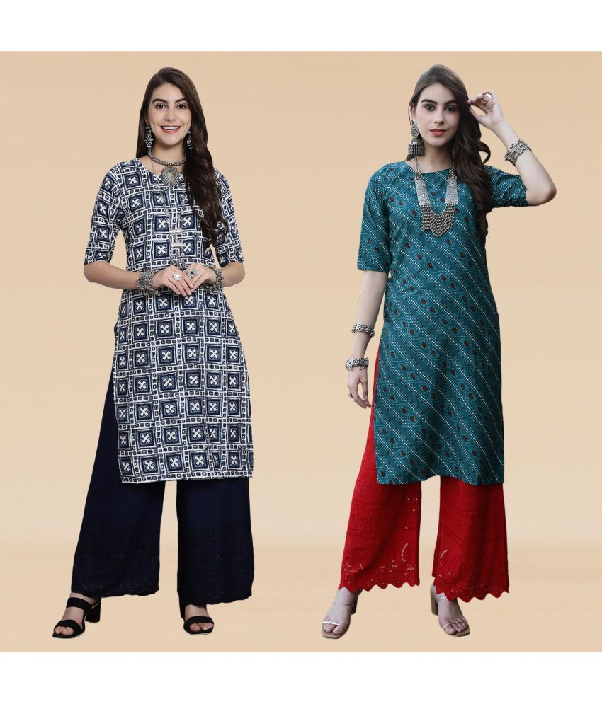     			Ethnicbasket Pack of 2 Crepe Printed Straight Women's Kurti - ( Multicoloured )