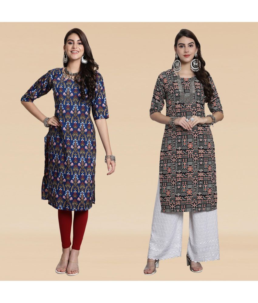     			Ethnicbasket Pack of 2 Crepe Printed Straight Women's Kurti - ( Multicoloured )