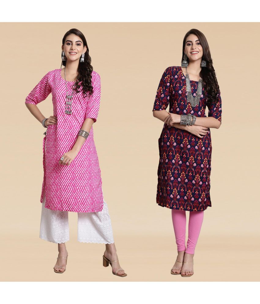     			Ethnicbasket Pack of 2 Crepe Printed Straight Women's Kurti - ( Multicolor1 )