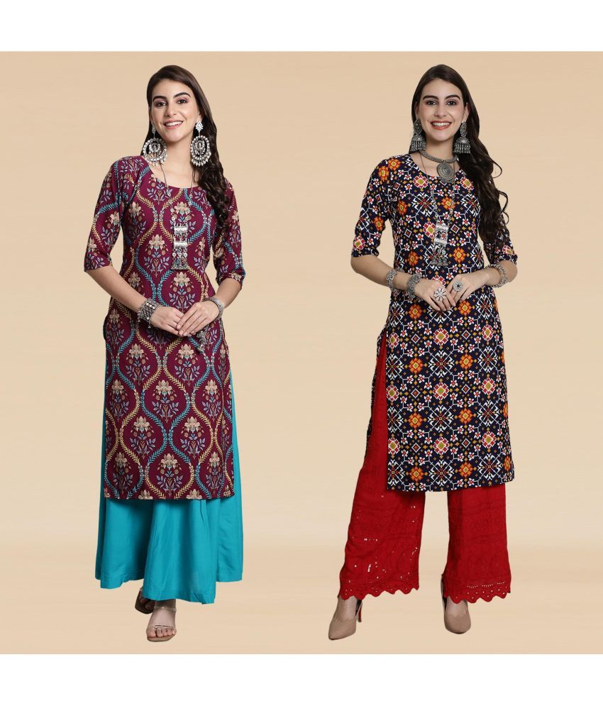     			Ethnicbasket Pack of 2 Crepe Printed Straight Women's Kurti - ( Multicolor4 )