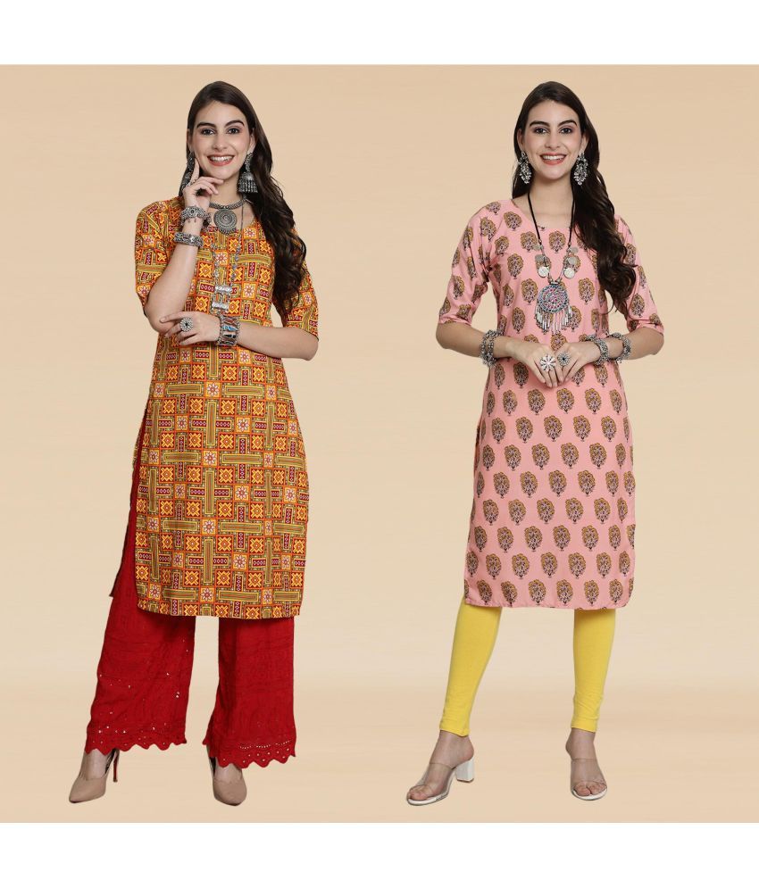     			Ethnicbasket Pack of 2 Crepe Printed Straight Women's Kurti - ( Multicolor1 )