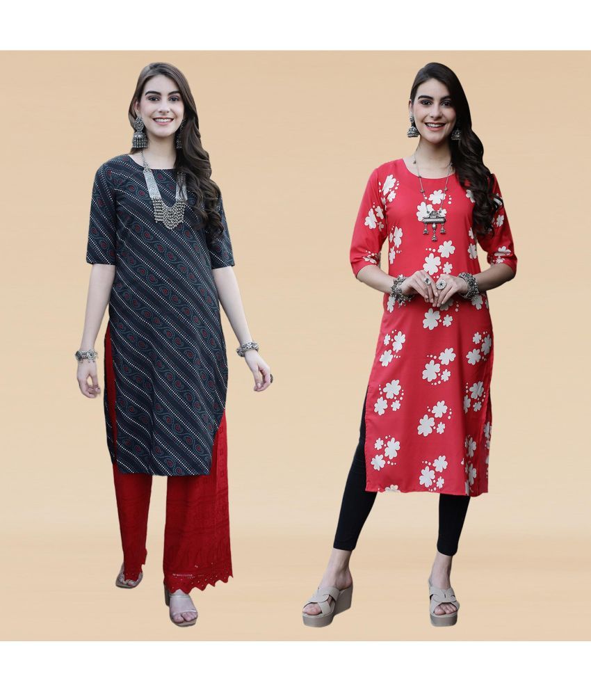     			Ethnicbasket Pack of 2 Crepe Printed Straight Women's Kurti - ( Multicoloured )