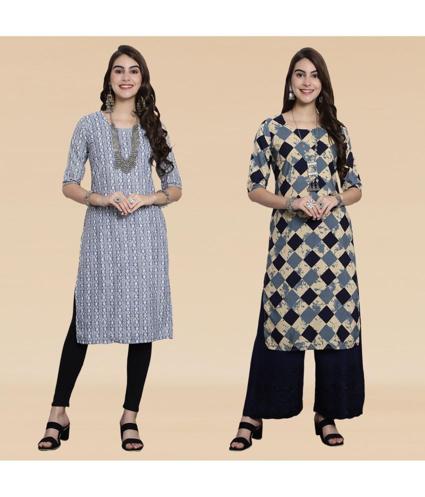     			Ethnicbasket Pack of 2 Crepe Printed Straight Women's Kurti - ( Multicolor3 )