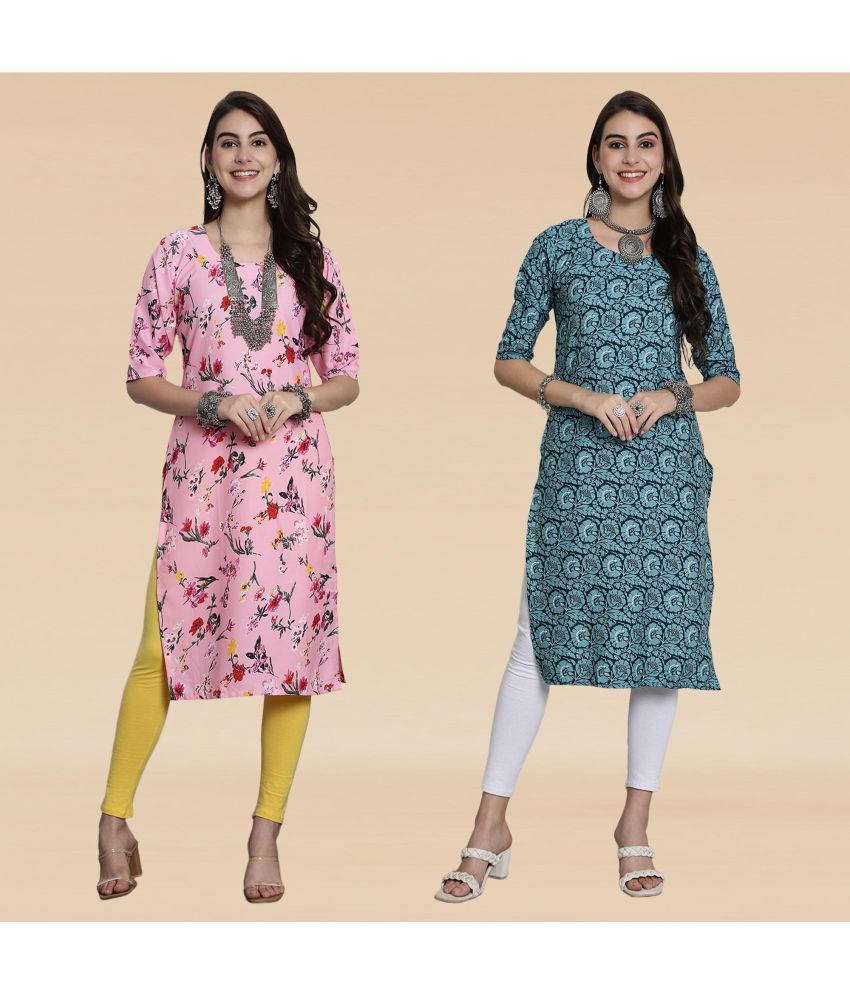     			Ethnicbasket Pack of 2 Crepe Printed Straight Women's Kurti - ( Multicoloured )