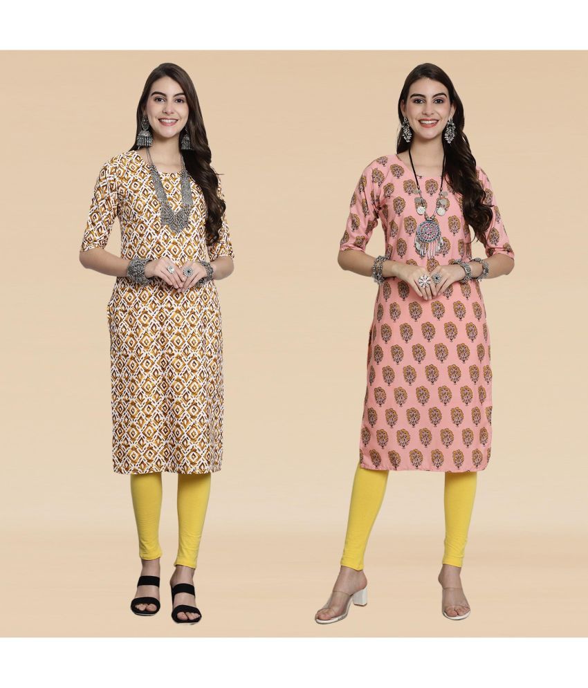     			Ethnicbasket Pack of 2 Crepe Printed Straight Women's Kurti - ( Multicolor2 )