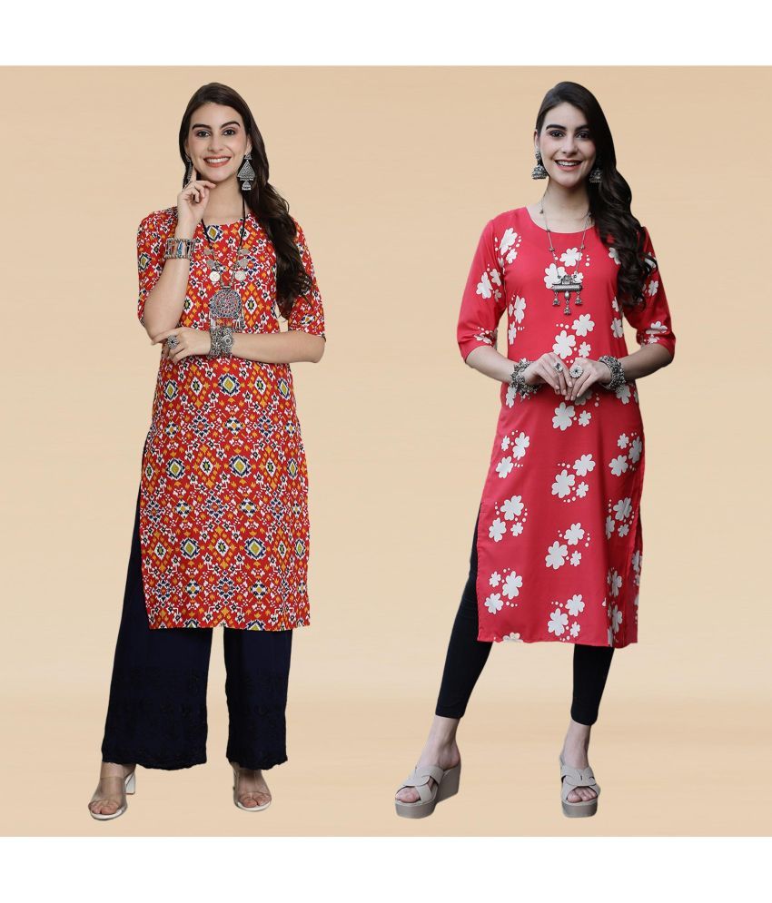     			Ethnicbasket Pack of 2 Crepe Printed Straight Women's Kurti - ( Multicoloured )