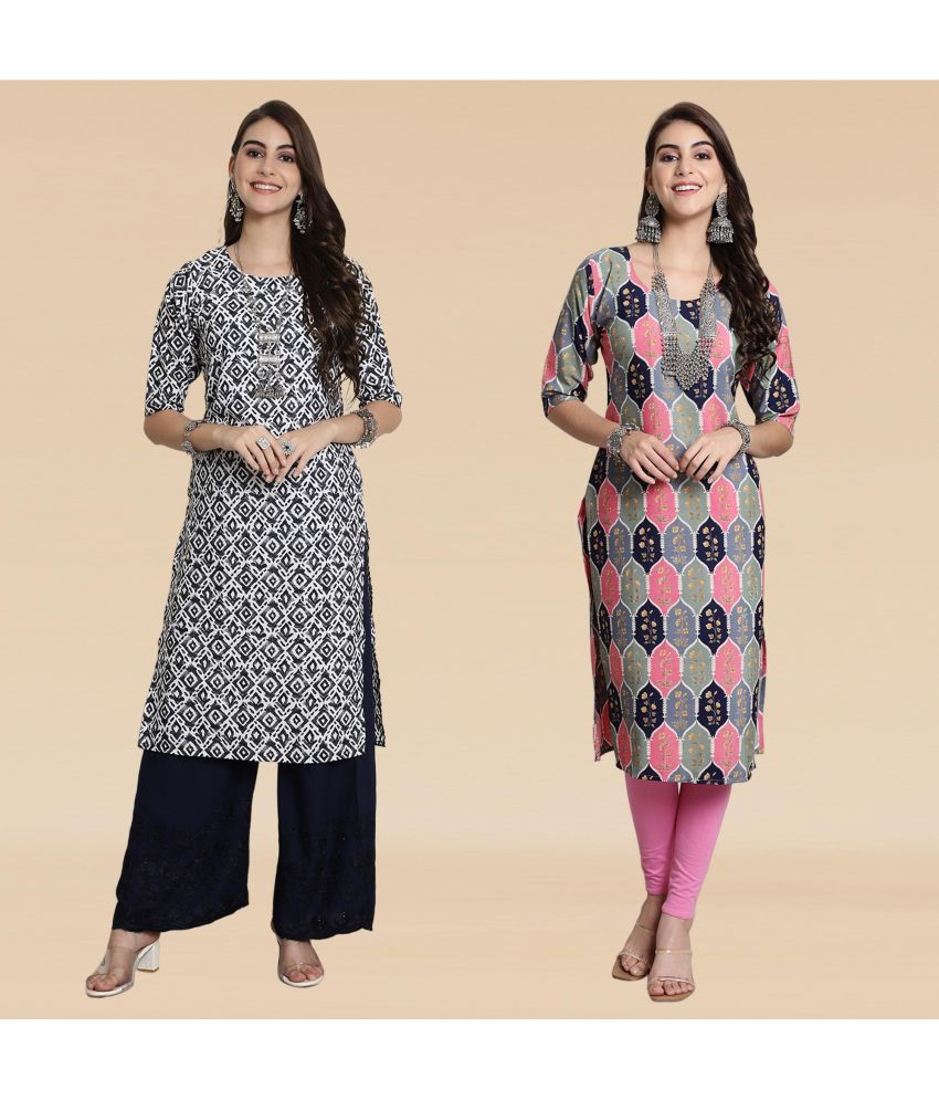     			Ethnicbasket Pack of 2 Crepe Printed Straight Women's Kurti - ( Multicolor1 )