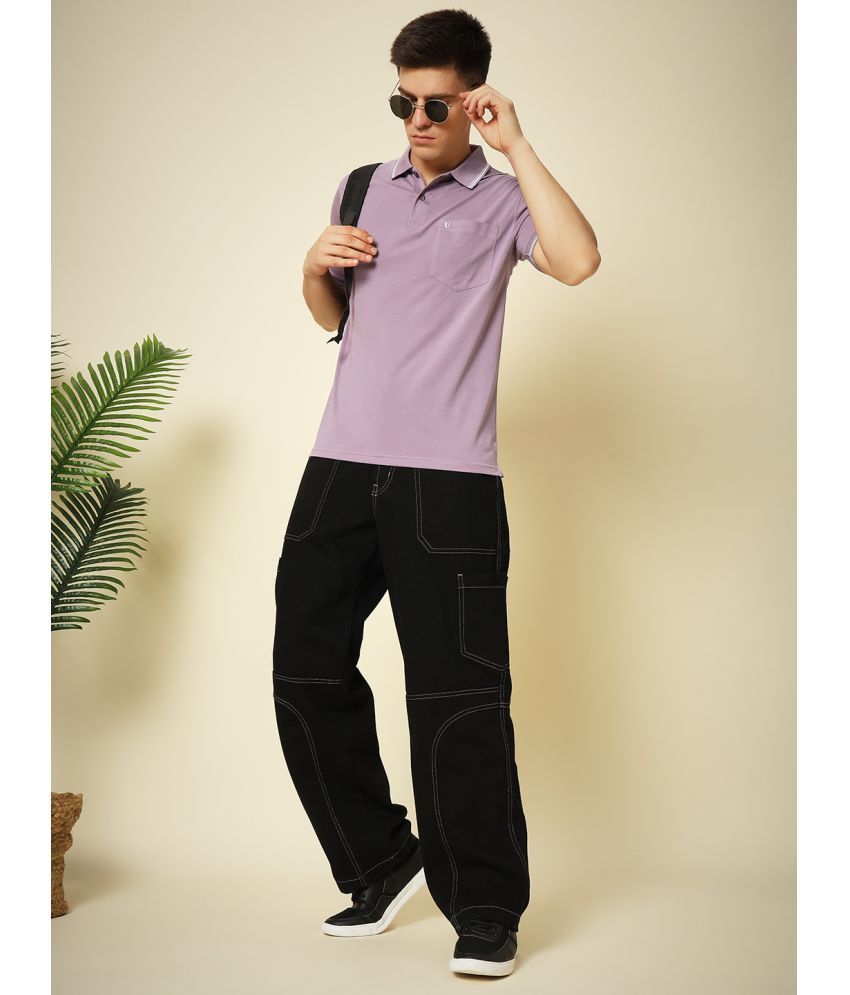     			UNIBERRY Pack of 1 Cotton Blend Regular Fit Solid Half Sleeves Men's Polo T Shirt ( Purple )