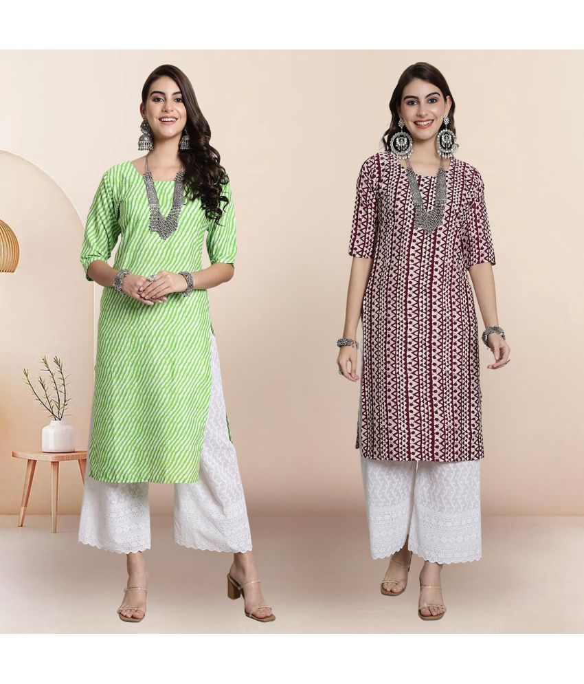     			1 Stop Fashion Pack of 2 Crepe Printed Straight Women's Kurti - ( Multicolor1 )