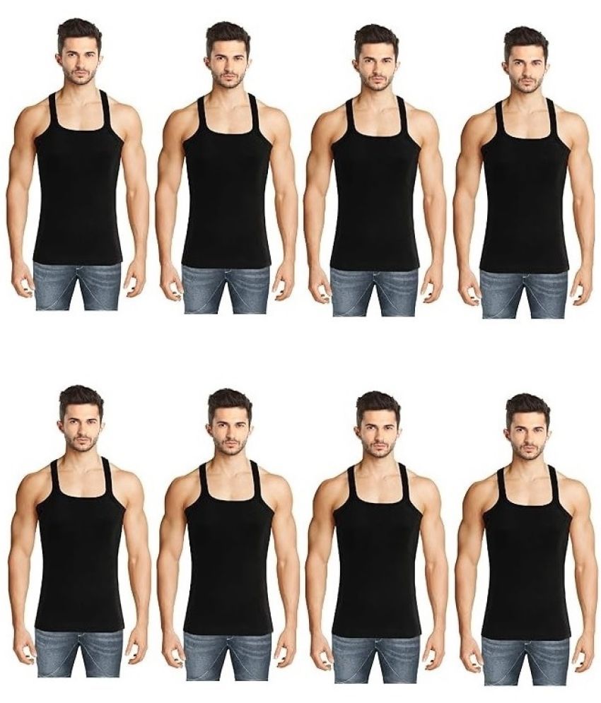     			INNERO Pack of 8 Cotton Gym Vest For Men ( Black )