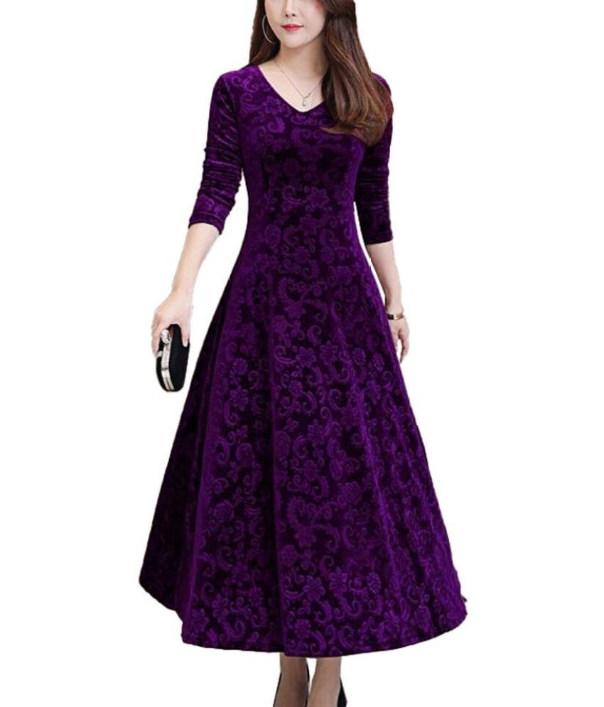     			Westchic Velvet Self Design Ankle Length Women's Gown - Purple ( Pack of 1 )