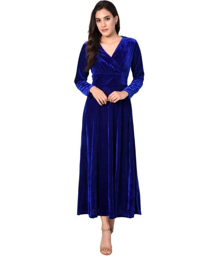     			Westchic Velvet Solid Ankle Length Women's Gown - Blue ( Pack of 1 )