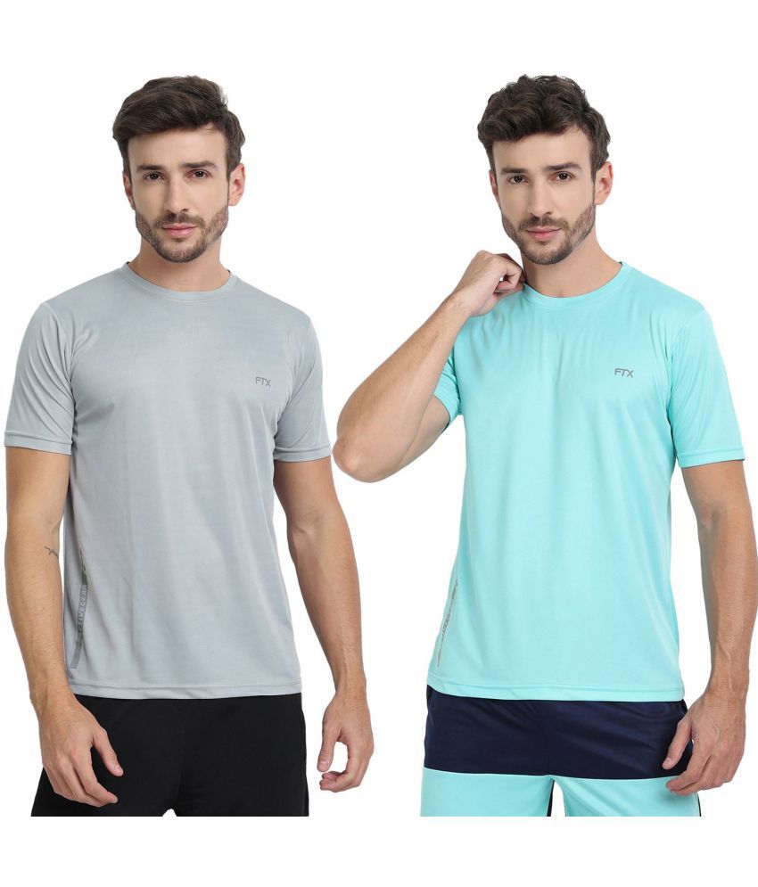     			FTX Polyester Regular Fit Solid Half Sleeves Men's Round T-Shirt - Light Grey ( Pack of 2 )